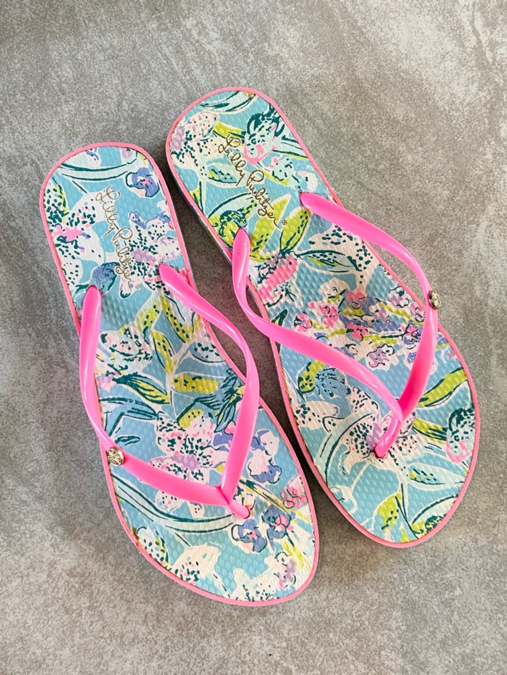 Lilly Pulitzer BALI BLUE Sway This Way pool FLIP FLOPS Size 9/10